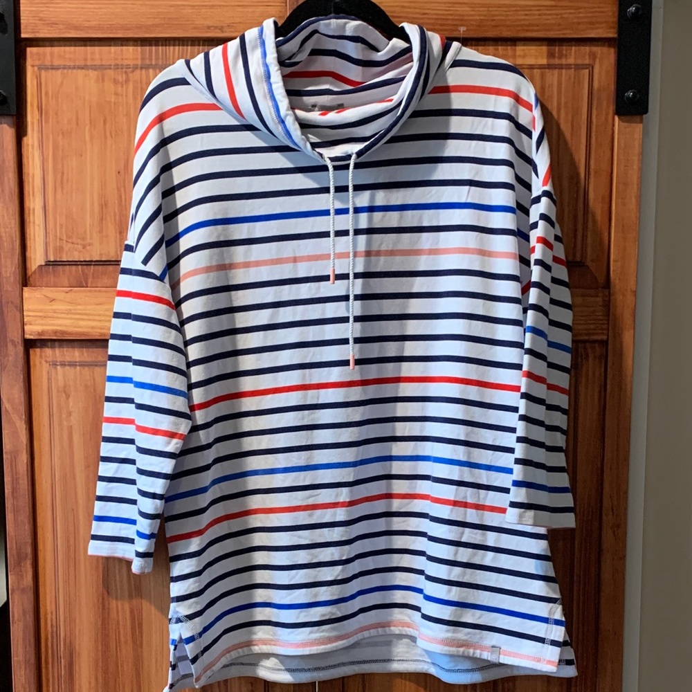 Talbots white Striped stretchy medium weight knit cowl drawstring neck szXL